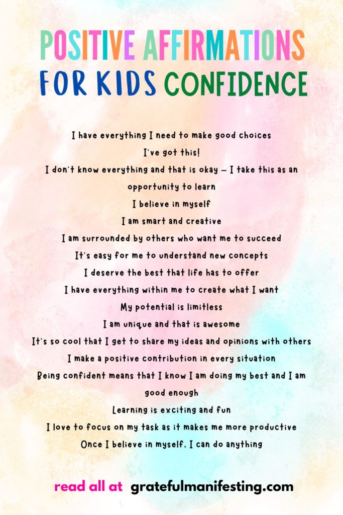 positive affirmations for kids - positive self talk for kids - inspiring words for kids - grateful manifesting