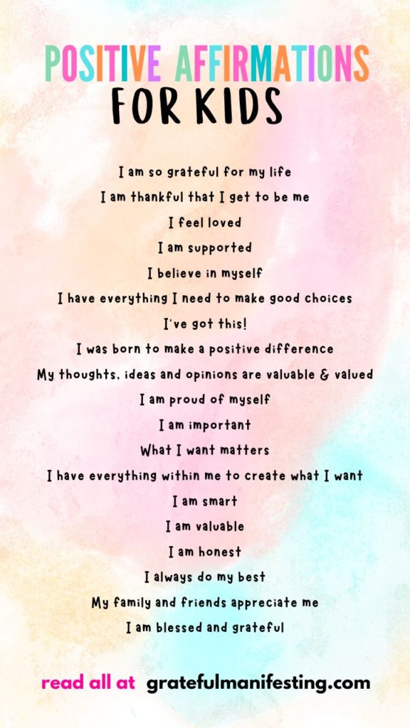 positive affirmations for kids - positive self talk for kids - inspiring words for kids - grateful manifesting