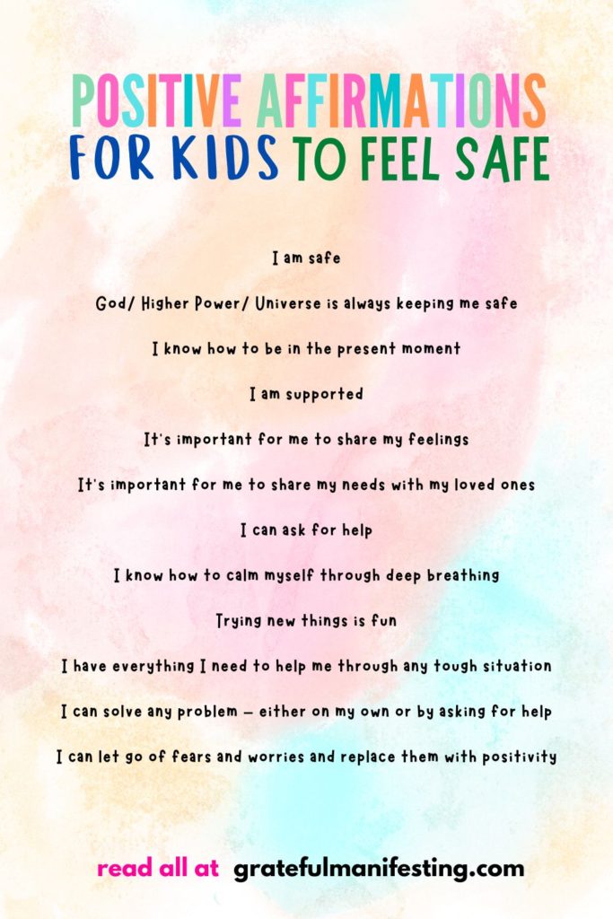 positive affirmations for kids to feel safe - positive self talk for kids - inspiring words for kids - grateful manifesting