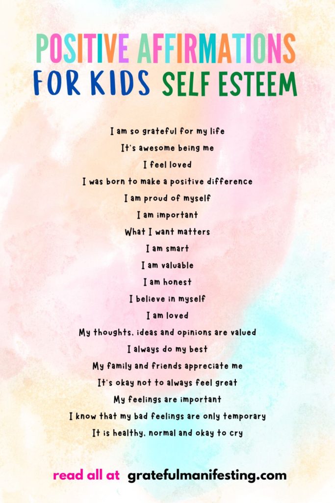 positive affirmations for kids self esteem - positive self talk for kids - inspiring words for kids - grateful manifesting