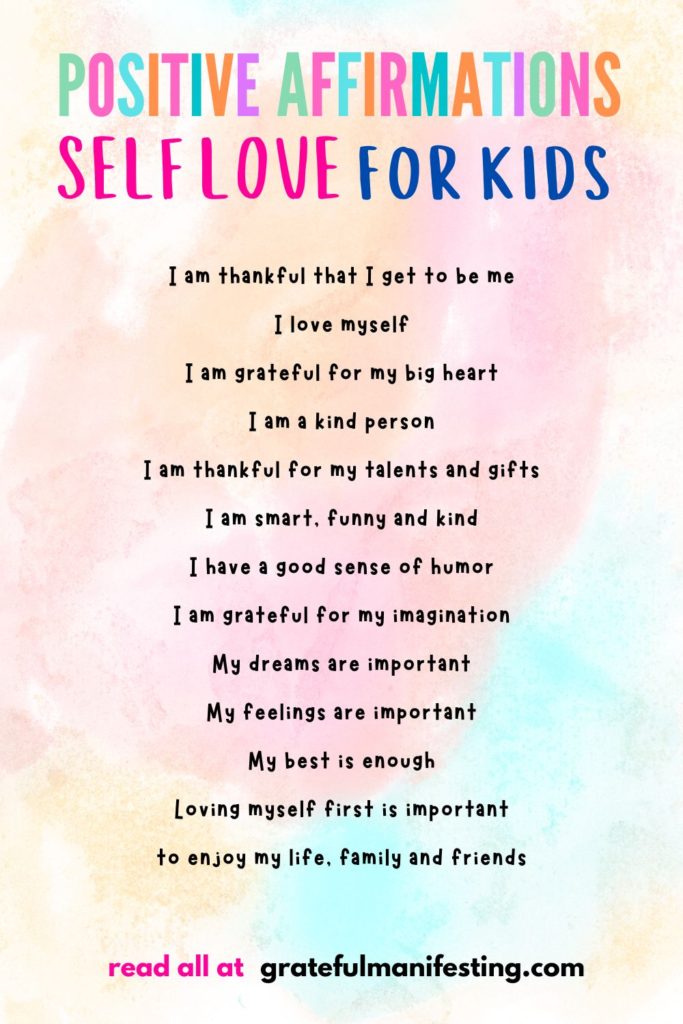 positive affirmations sefl love r kids - positive self talk for kids - inspiring words for kids - grateful manifesting