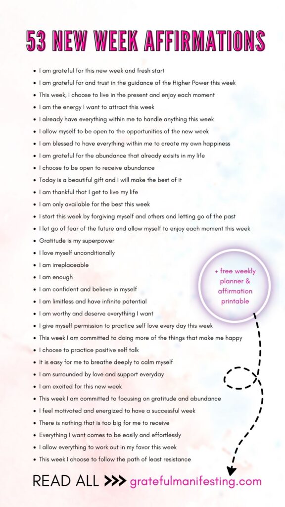 new week affirmations - Positive Affirmations-For The New Week - free new week-affirmations-and-planner pdfprintable