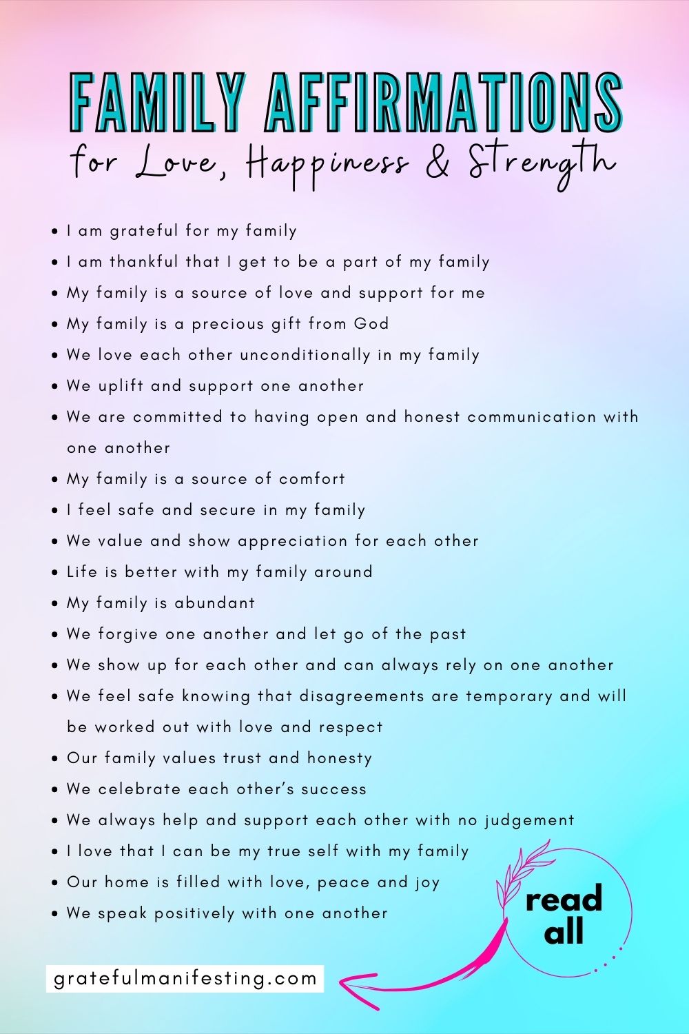Family affirmations for love happiness strength