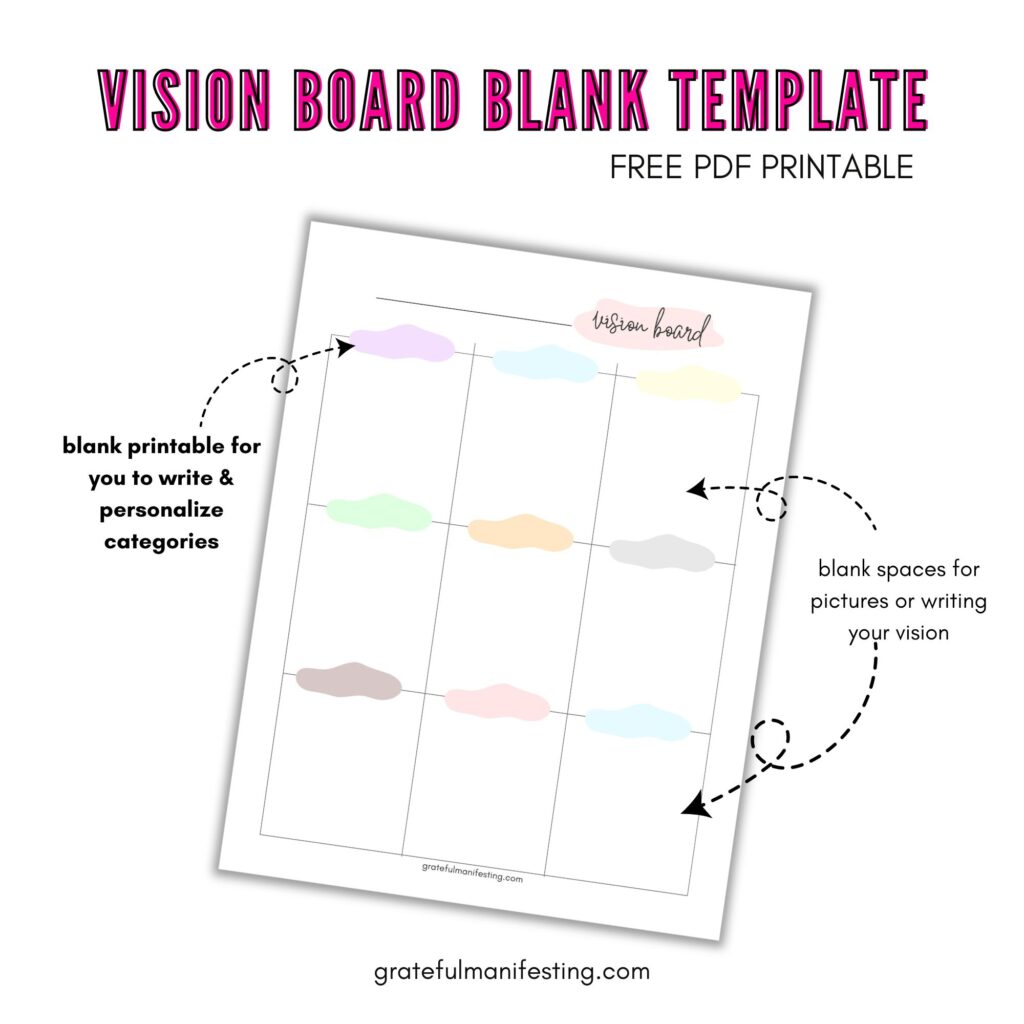 Free Manifestation, law of attraction worksheet, workbook pdf printables - vision board blank template