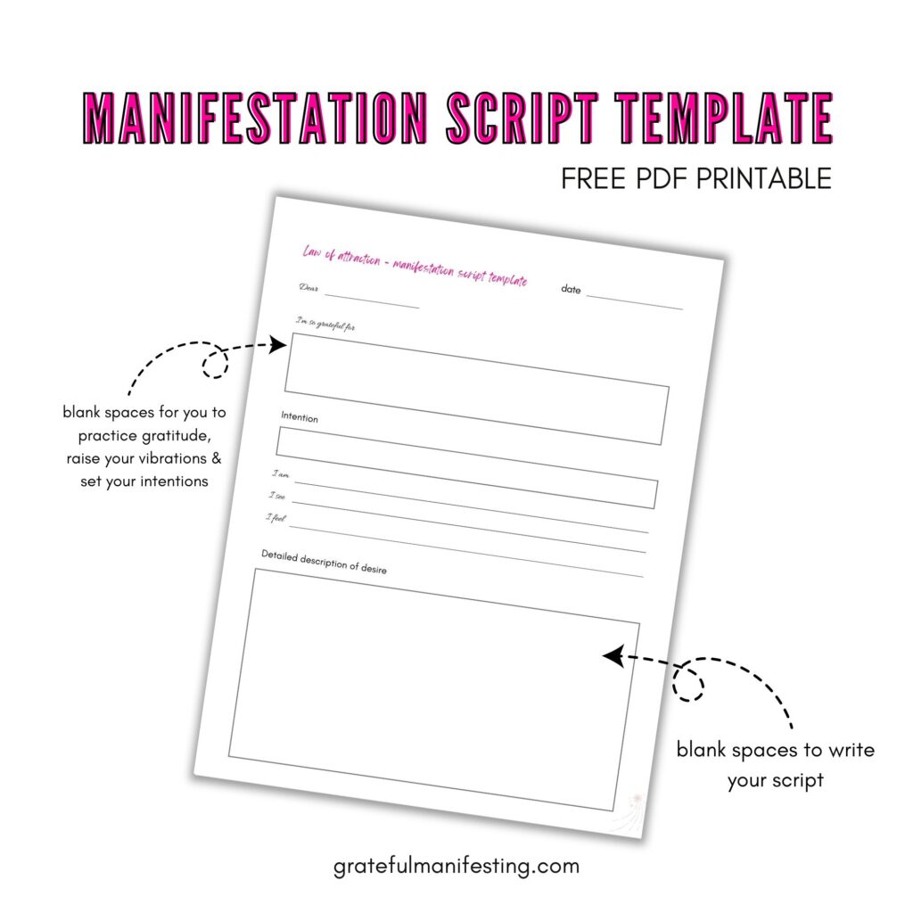 Free Manifestation, law of attraction worksheet, workbook pdf printables - Manifestation script template