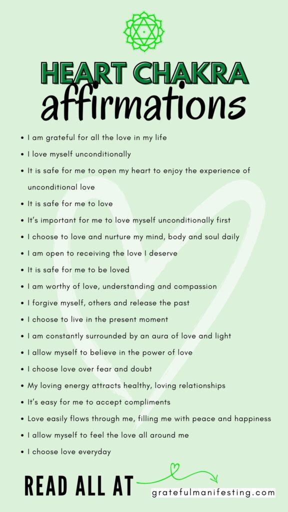 heart chakra affirmations for unconditional love, healing, compassion, forgiveness, empathy