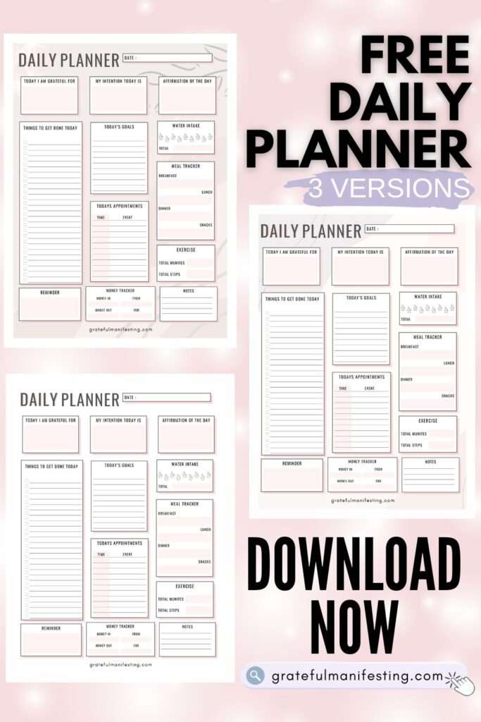 FREE daily planner pdf printable - to do - gratitude - intention - affirmation - mock up - gratefulmanifesting.com