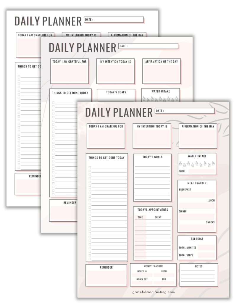 FREE daily planner pdf printable - to do - gratitude - intention - affirmation - mock up - gratefulmanifesting.com