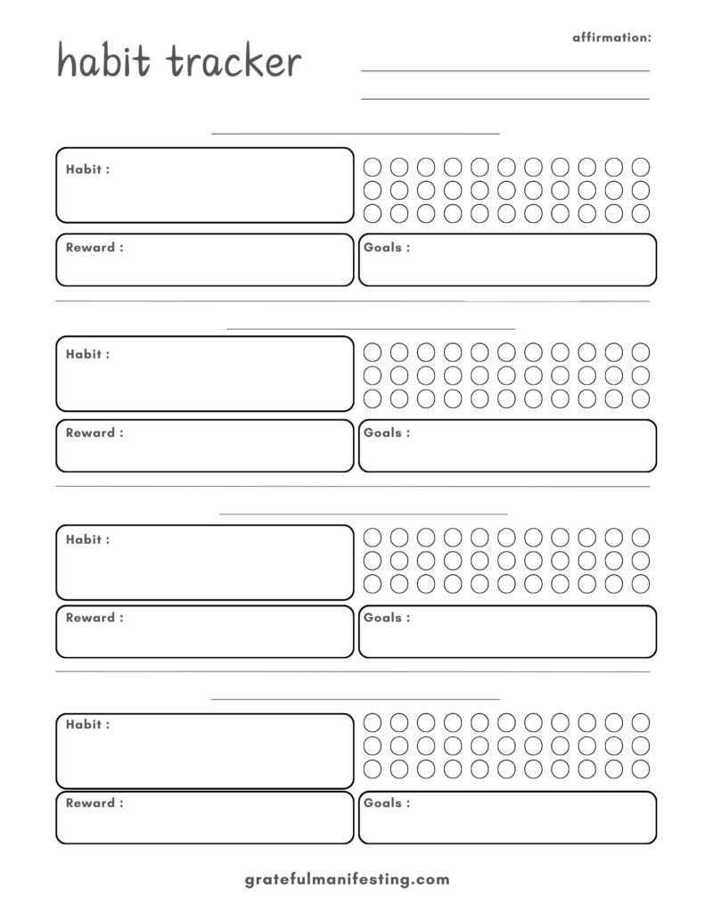 FREE Habit Tracker printable, worksheet, pdf - 3 versions - gratefulmanifesting.com