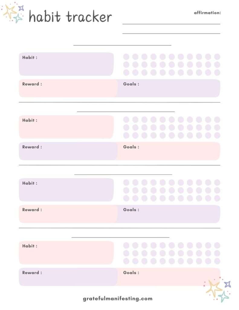 FREE Habit Tracker printable, worksheet, pdf - 3 versions - gratefulmanifesting.com